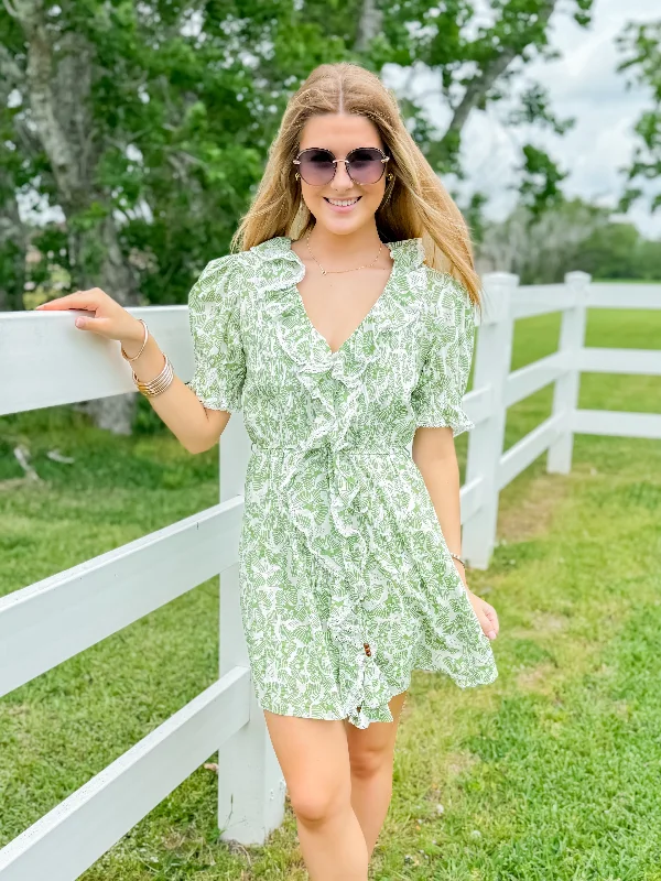 Grand Opening Sale Ruffle Pintuck Dress in Green