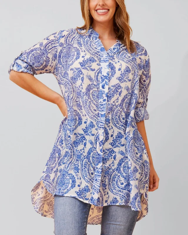 Super Bargain Cezanne Tunic Shirt Dress Semi-Sheer Paisley Print | Blue