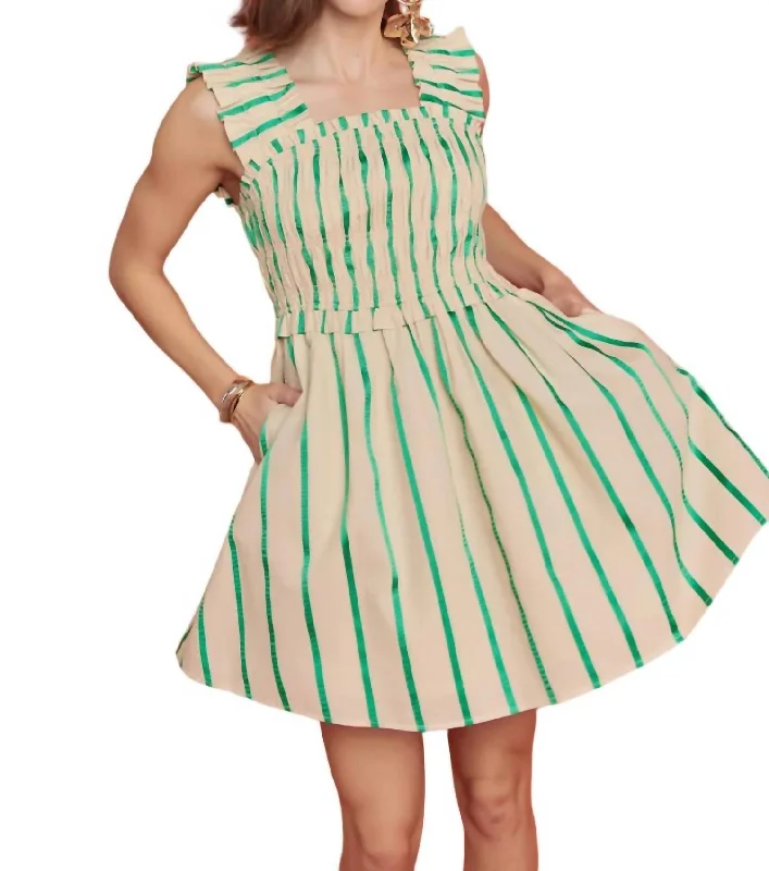 Can't Be Beat Stripe Mini Dress In Beige/green