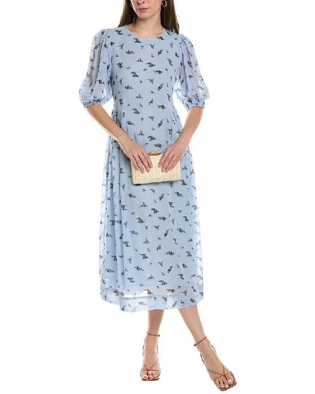 Stock Up and Save GANNI Printed Georgette Puff Sleeve Midi Dress