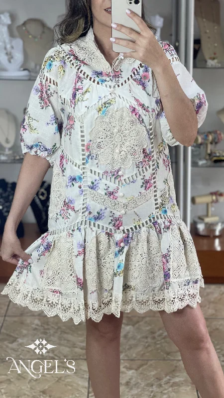 Exclusive Online Offer Floral with Crochet Details Short Dress