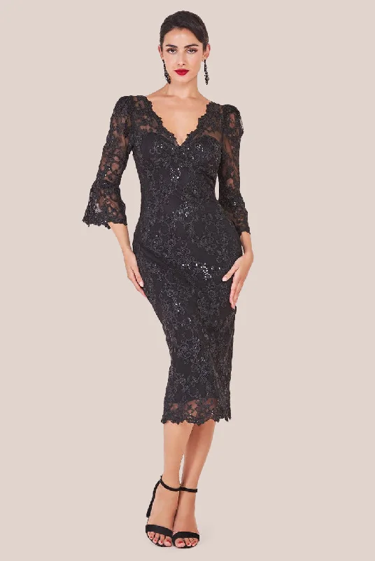 Lowest Prices Goddiva Sequin Scallop Lace Midi Dress - Black