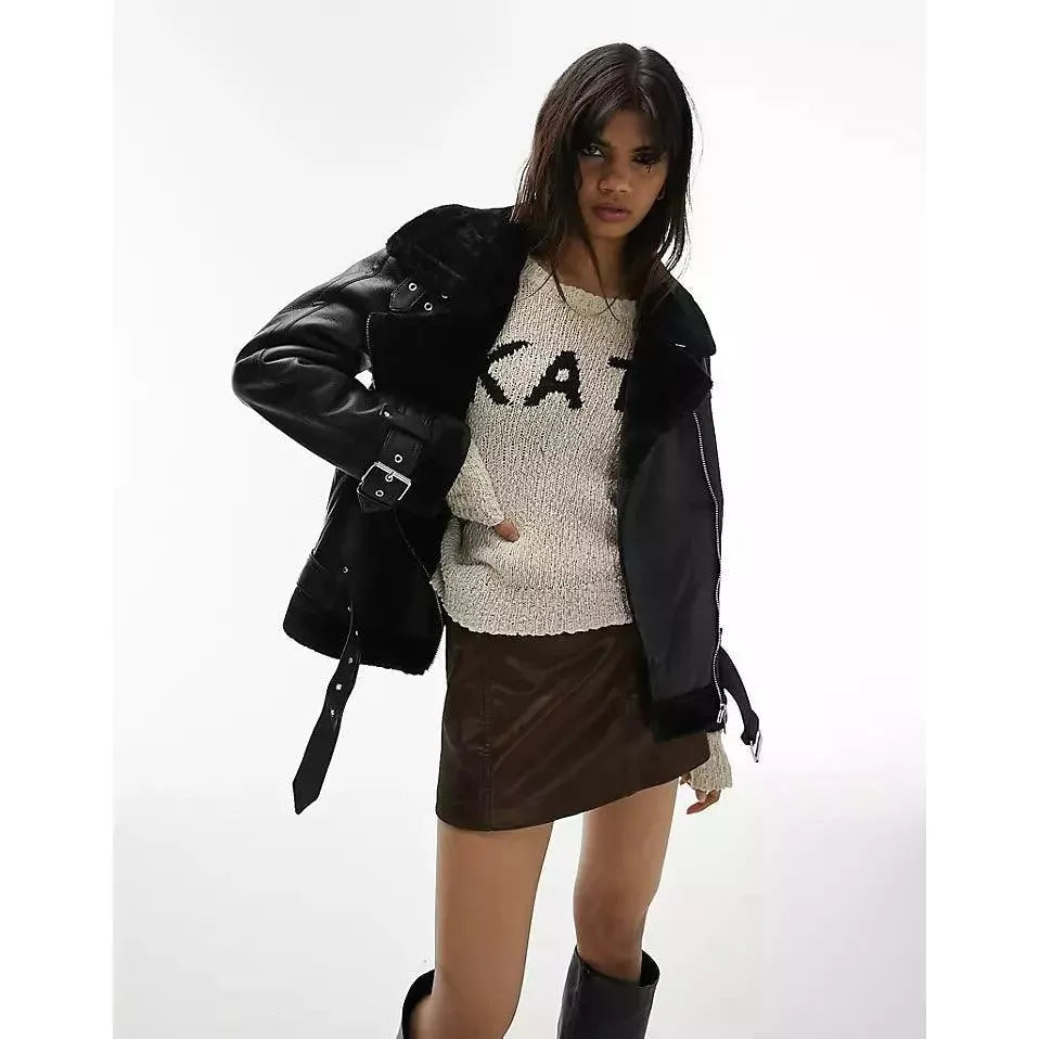 Lowest Price Topshop Women's Topshop Faux Shearling Aviator Jacket - Black