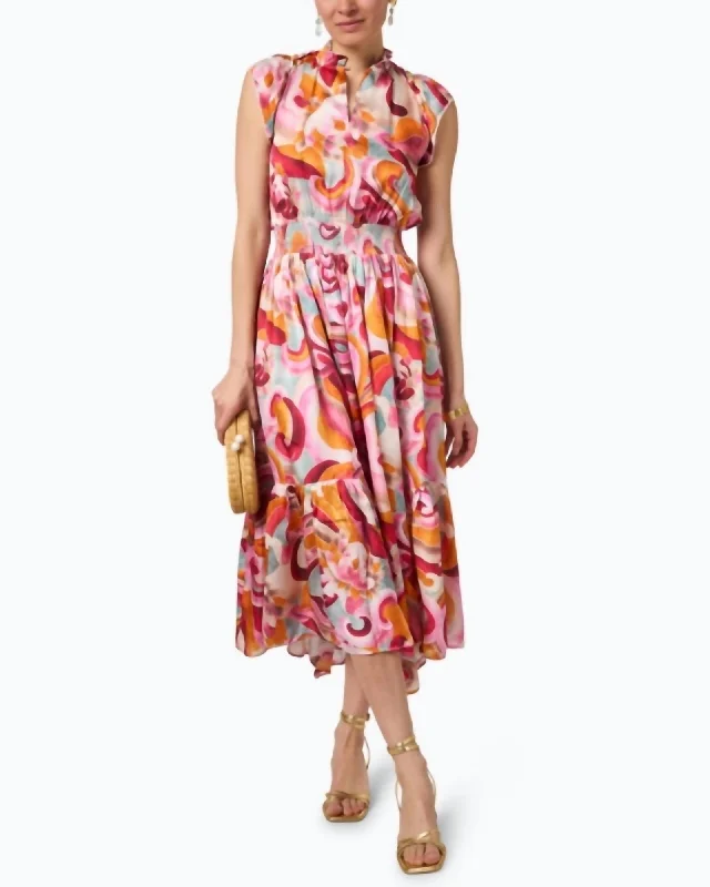 Year-End Sale Cairo Multi Print Cotton Dress In Hem Orange | Hem Orange