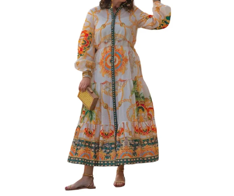 Blowout Sale Long Sleeve Maxi Print Dress In Multi Print