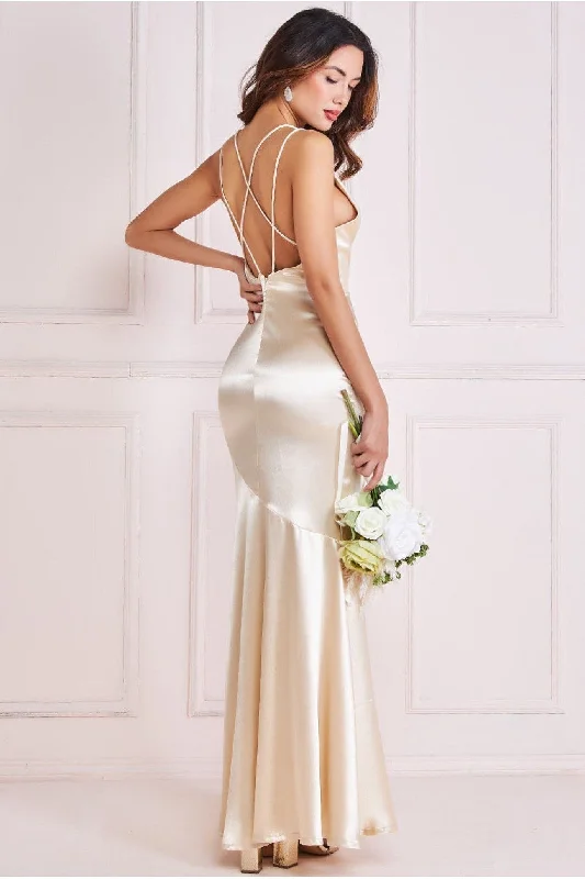 Weekend Flash Sale Goddiva Satin Cowl Neck With Strappy Back Maxi - Champagne