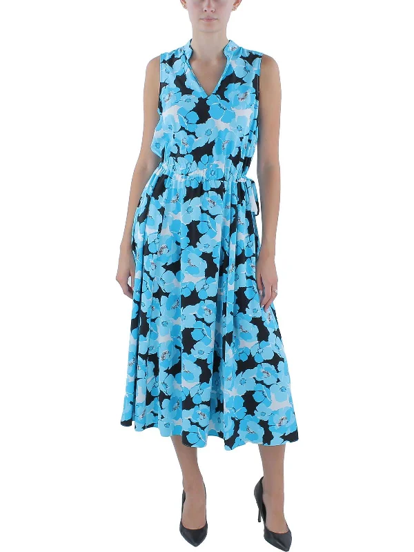 Deal Frenzy Womens Long Drawstring Waist Midi Dress