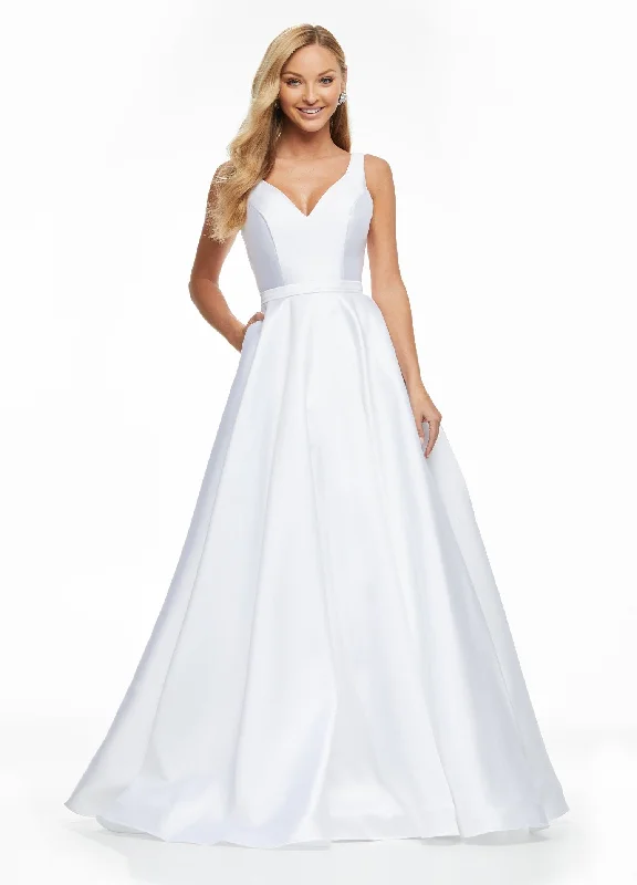 Low Prices Ashley Lauren 11094 Size 12 White Prom Dress A line Mikado Satin V Neckline Wide Straps