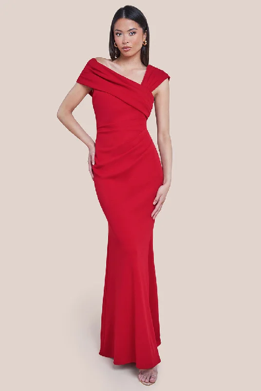 Friends and Family Sale Goddiva One Shoulder Evening Maxi Dress - Red