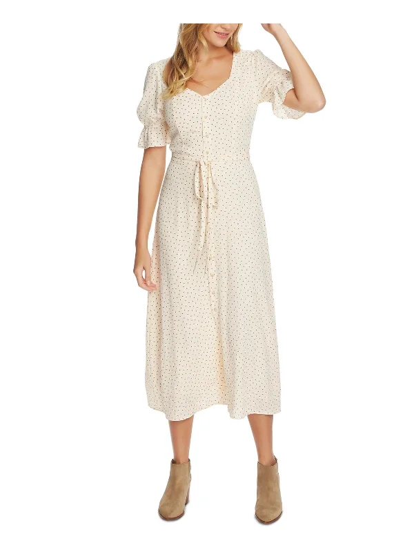 Value Deals Womens Polka Dot Puff Shoulders Midi Dress