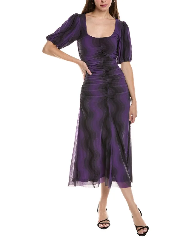 Anniversary Sale GANNI Puff Sleeve U-Neck Midi Dress