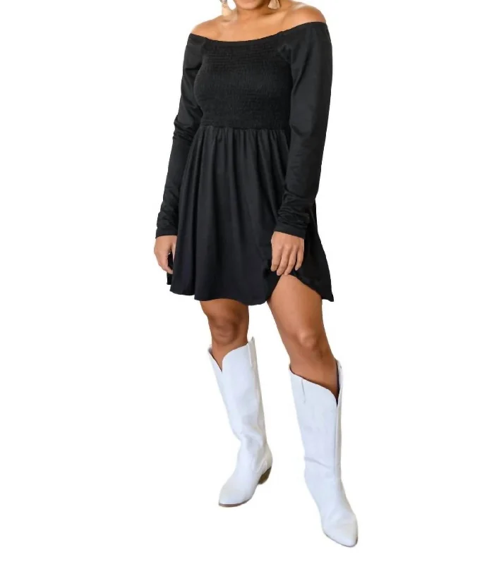 Limited Availability Picture Perfect Long Sleeve Skort Dress In Black