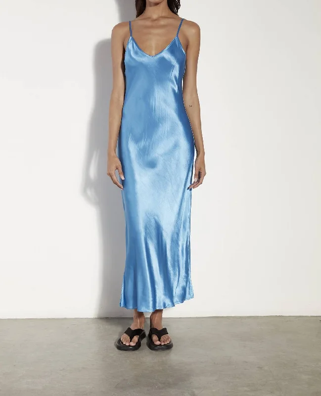 Price Drop Bias Cut Slip Dress In Pool Blue