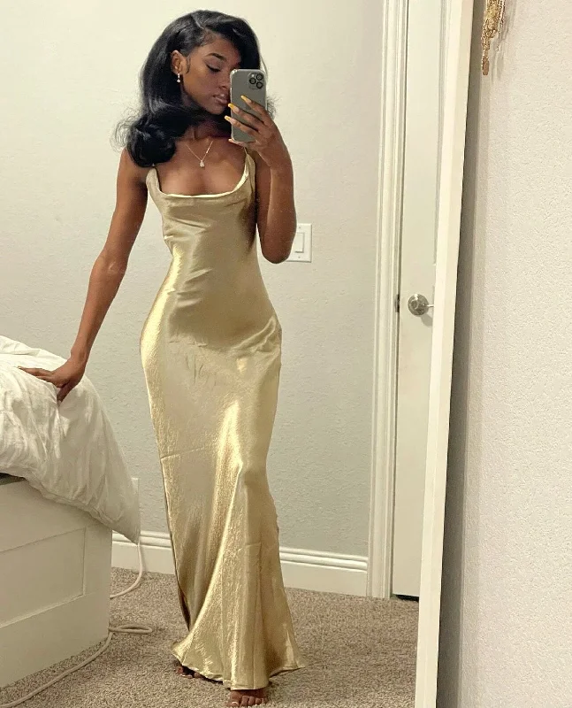 Massive Deals Naomi Satin Dress- Gold - Preorder