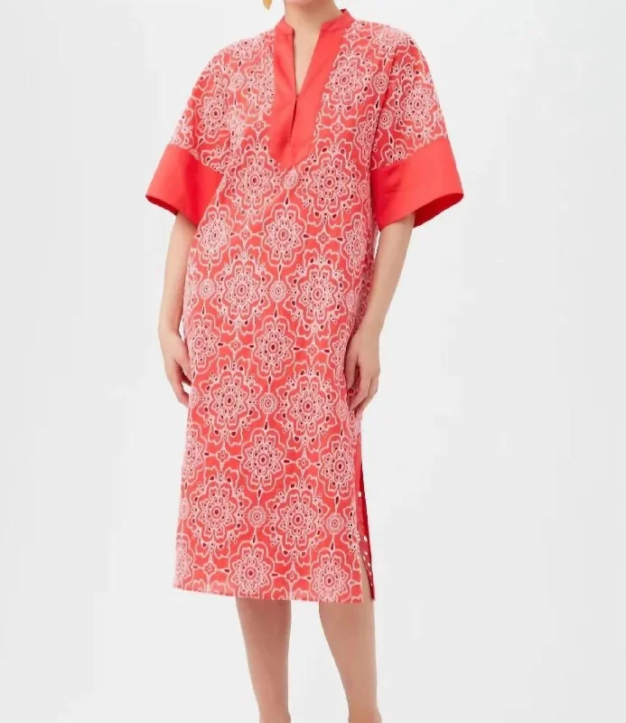 Midnight Madness Villa Midi Dress In Coral/white