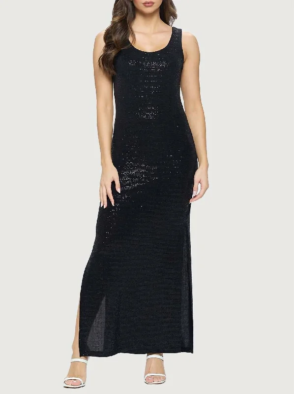Price Fest Scoop Neck Maxi Dress With Side Slits In Black Sparkle