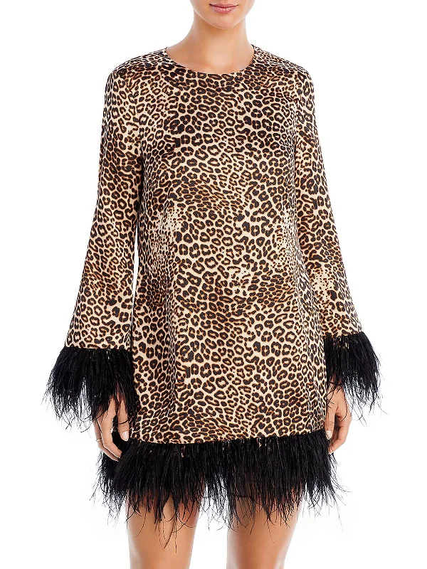 Weekend Flash Sale Marullo Womens Satin Feather Trim Mini Dress