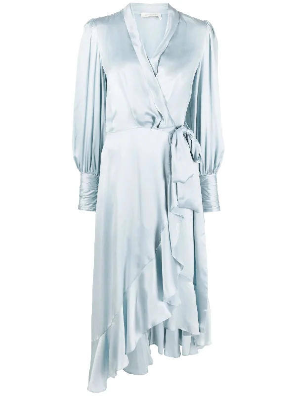Bonus Savings Zimmermann Silk Wrap Midi Dress Dusty Blue