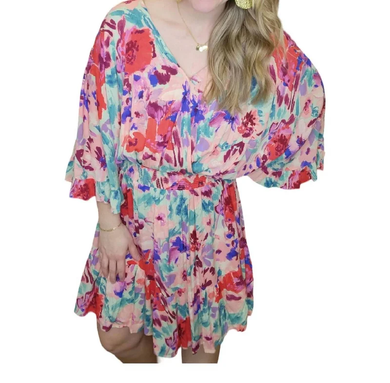 Deal Dash Aquamarine Queen Floral Print Dress In Multi Color