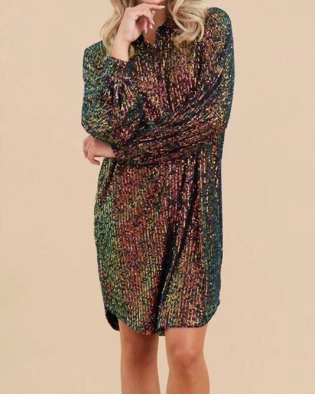 Exclusive Savings Shimmering Splendor Sequin Shirt Dress In Black Multi