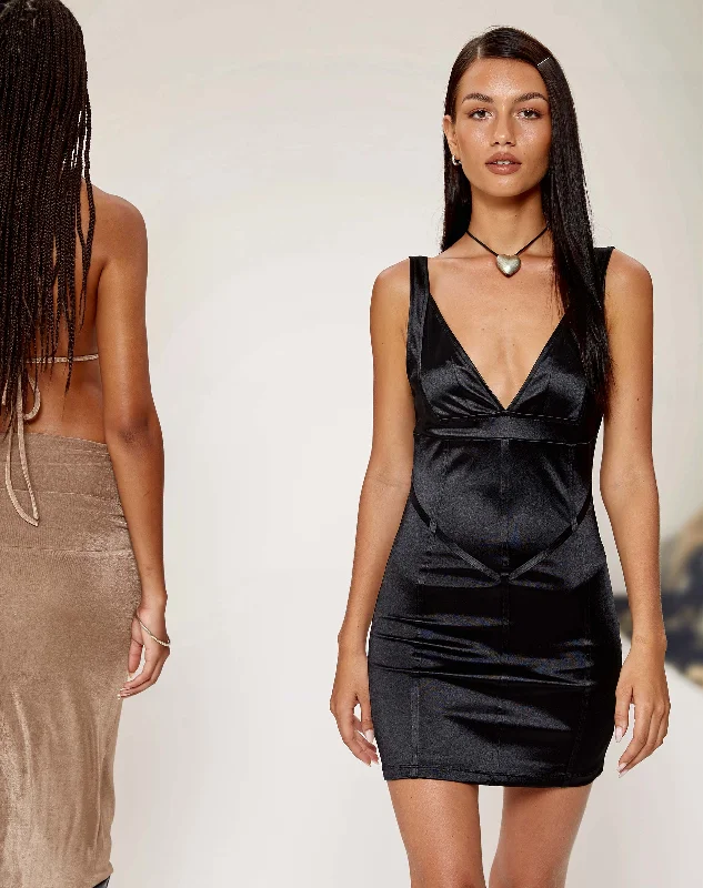 Price Cut Ephy Mini Dress in Satin Black