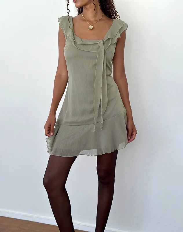 Stock Up and Save Binita Mini Dress In Chiffon Olive