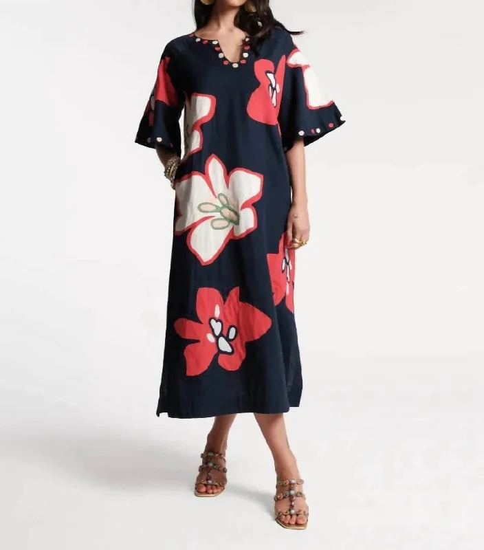 Midnight Sale Delightful Caftan Dress In Navy Multi