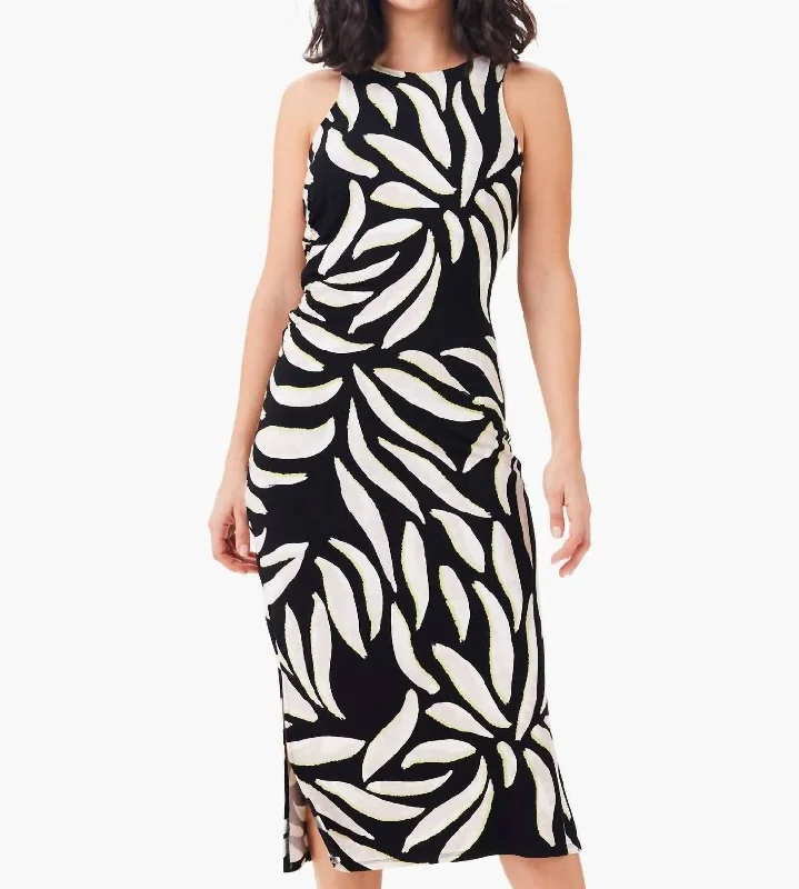 Don’t Miss Out Breezy Leaves Dress In Black Multi