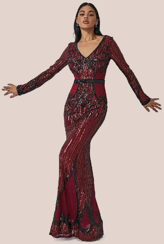 Today’s Special Goddiva Sequin & Mesh Embroidered Maxi - Wine
