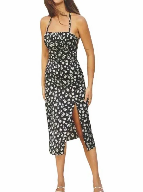 Year-End Sale Little Of Your Love Tie Back Midi Dress In Black/white