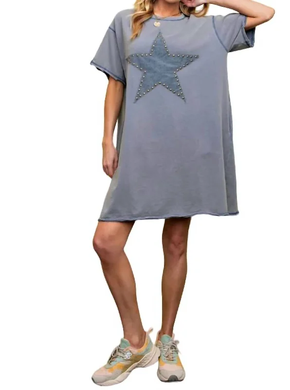 The Best Prices Lucky Star Patch T-Shirt Dress In Washed Denim