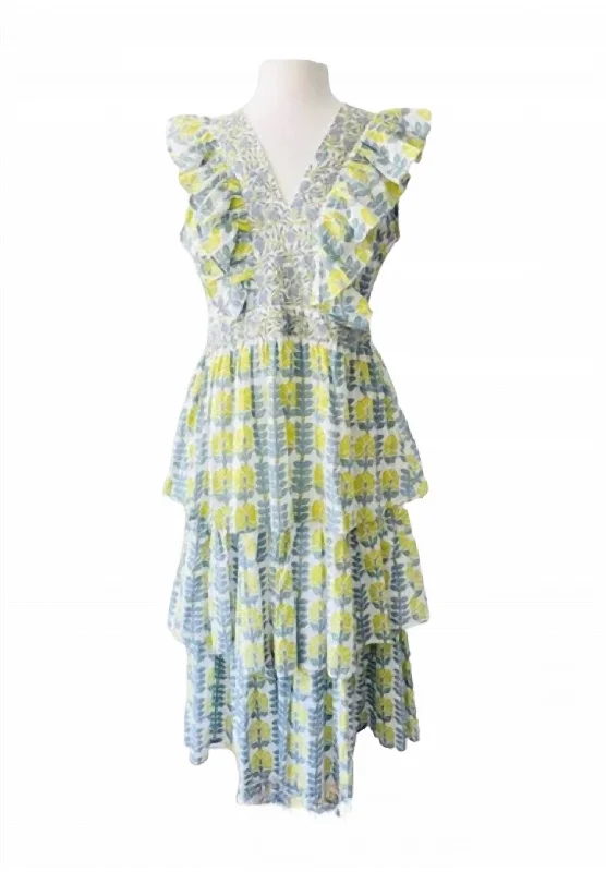 Deal Alert Women's Tiered Ruffles Midi Dress In Blue/white