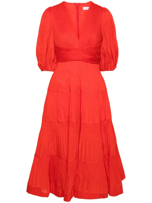 Fantastic Deals Zimmermann Pleated Midi Dress Tomato