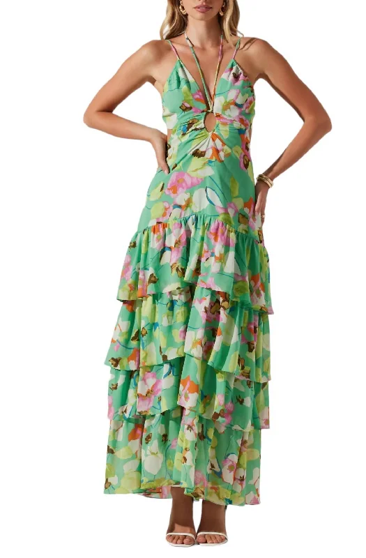 Price Blitz Aneira Dress In Green Pink Multi