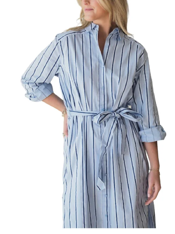 Deal Frenzy Striped Powder Dress In Blue