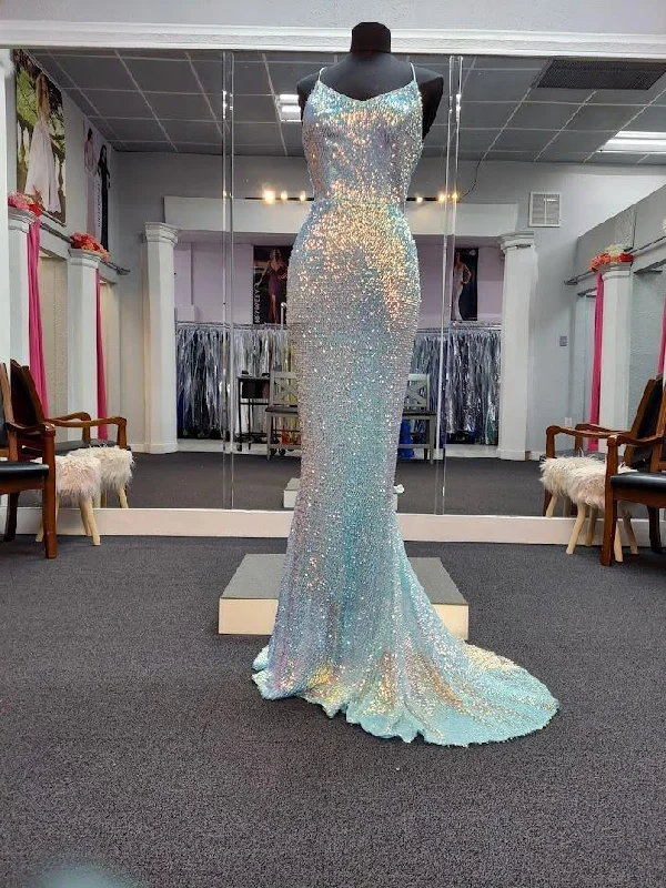 Daily Deals Marc Defang 8056 Size 2 Mint Long Fitted sequin V Neckline Backless Prom Dress Corset Gown
