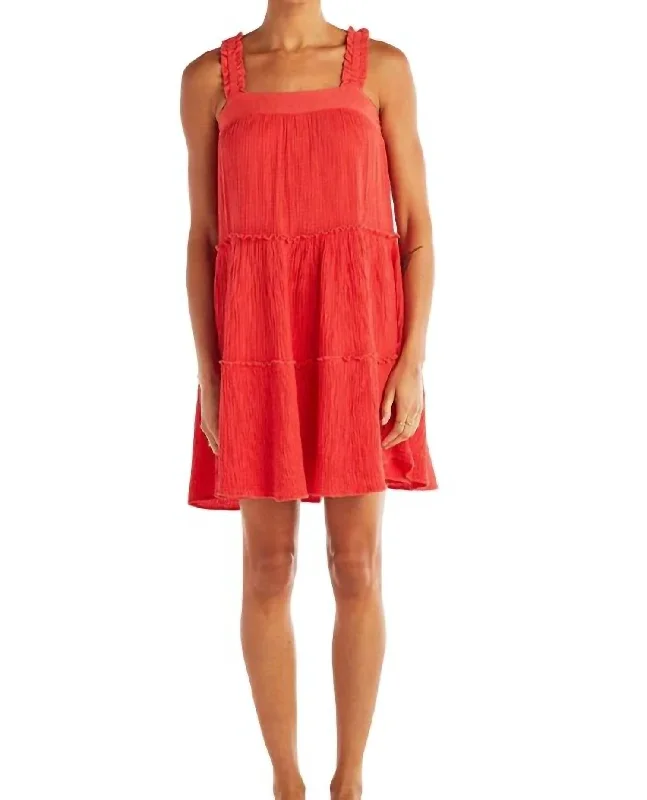 Online Only Ruffle Strap Tiered Dress In Watermelon