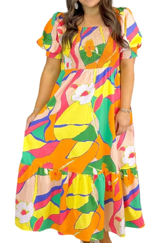 Anniversary Sale Abstract Midi Dress In Orange
